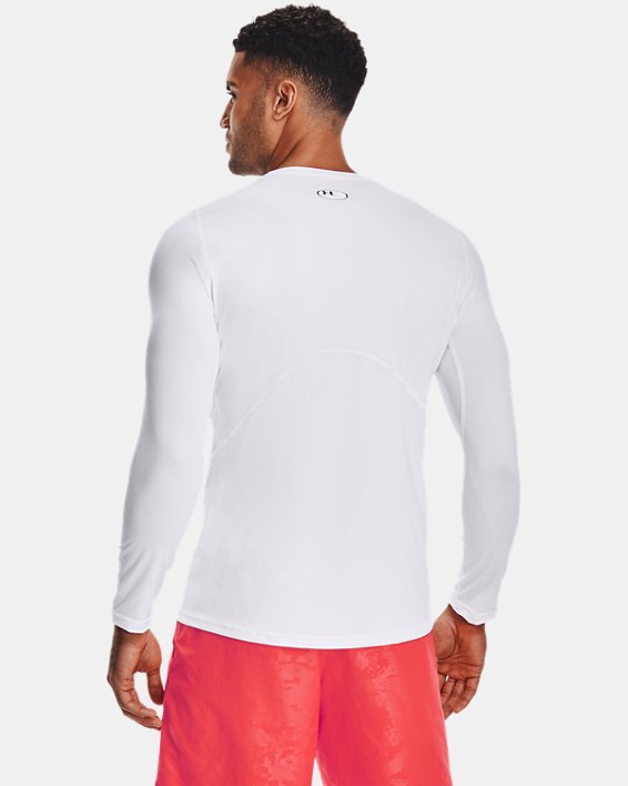 Men's HeatGear® Fitted Long Sleeve, White, pdpMainDesktop image number 1